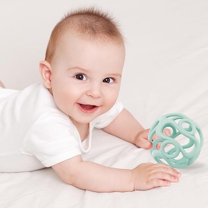 Silicone Teething Ball Toy, Tactile Sensory Ball Toy for Babies, Easy to Hold Design, Stretchy, Squisly, Soft (Milky White)
