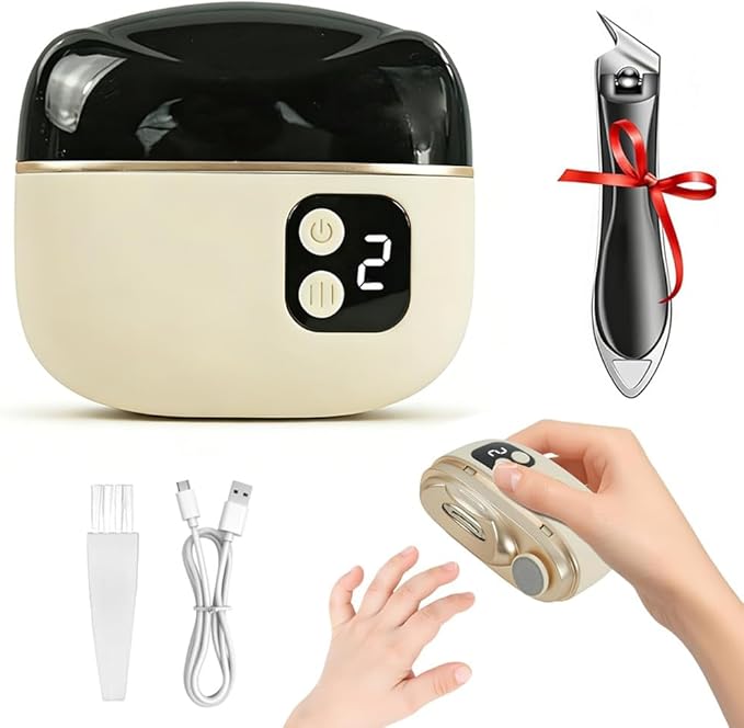 Electric Nail Clipper with LED Light, 2026 Improved Nail Clippers, Safe Automatic 4-in-1 Baby Nail Trimmer, Slanted Toenail Clippers for Deep Thick Ingrown Toenails, Ideal for All Your Nail Care Needs