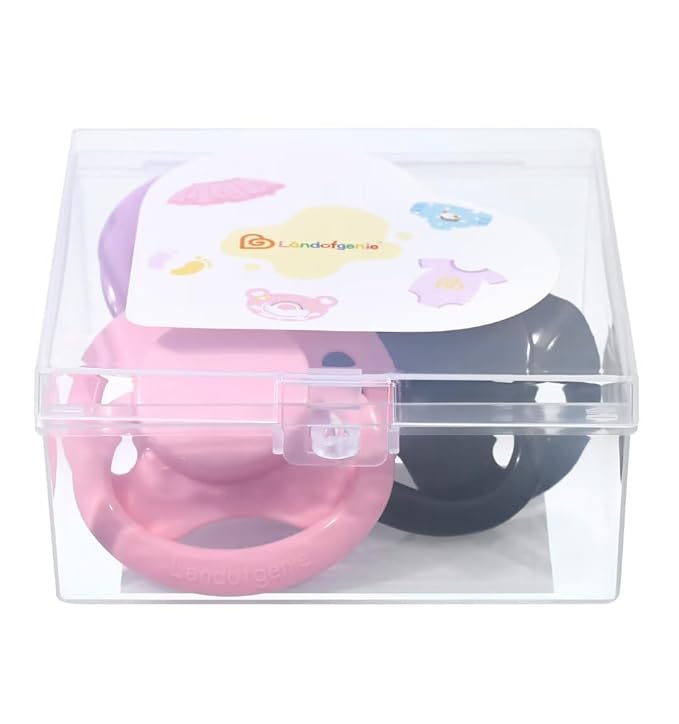 Landofgenie Large Shield Adult Size Pacifiers Set Bone Shaped Cutie Pacifier 3 Pack - Black+Pink+Purple