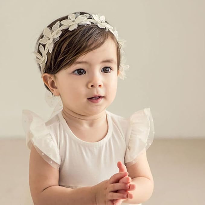White Lace Flower Headband for Baby Girls Toddler Christening Baptism Hairband Soft Lace Floral Birthday Party Hair Accessories for Newborn Infants Kids (Style 1, One size)