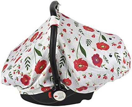 Carseat Canopy, Lightweight Breathable Cotton Muslin Canopy, Baby Car Seat Cover and Stroller Cover, Wind Proof Sun Protection Cover for Baby Girls and Boys(Yellow)