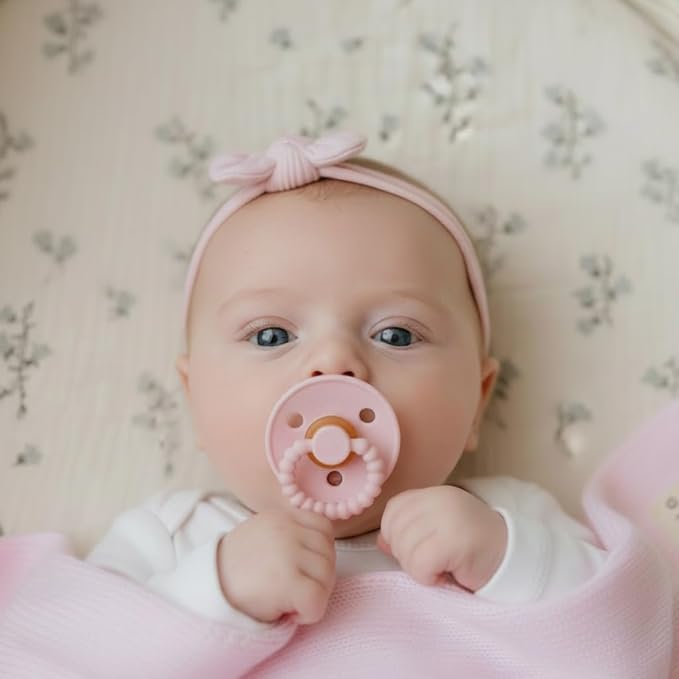 Luladream Pacifier - Natural Rubber Nipple - Soft Teething Handle - for Infants Baby's and Toddlers, 0-18 Months (Blush Pink + Rose Petal)