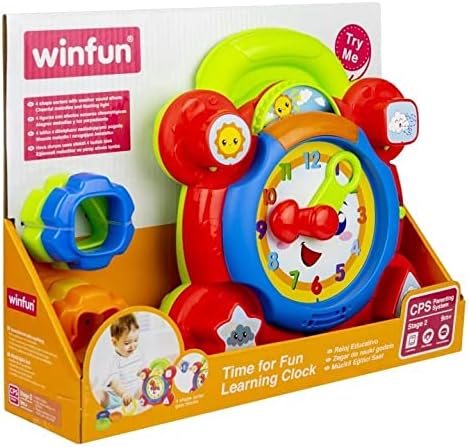winfun Time for Fun Learning Clock | A Fun Interactive Way to Learn to Read The Time | Movable Hands and Sound Effects | Suitable for Boys and Girls Aged 3 Months and Up, Multicolor, 000675
