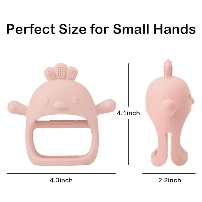 2 Pack Baby Teether Toy, BPA Free Silicone Mitten Glove Teether for Sucking Needs, Baby Teething Toys 0-3-6-12 Months, Hand Pacifier Chew Toys for Teething Pain Relief (Pink & Beige)