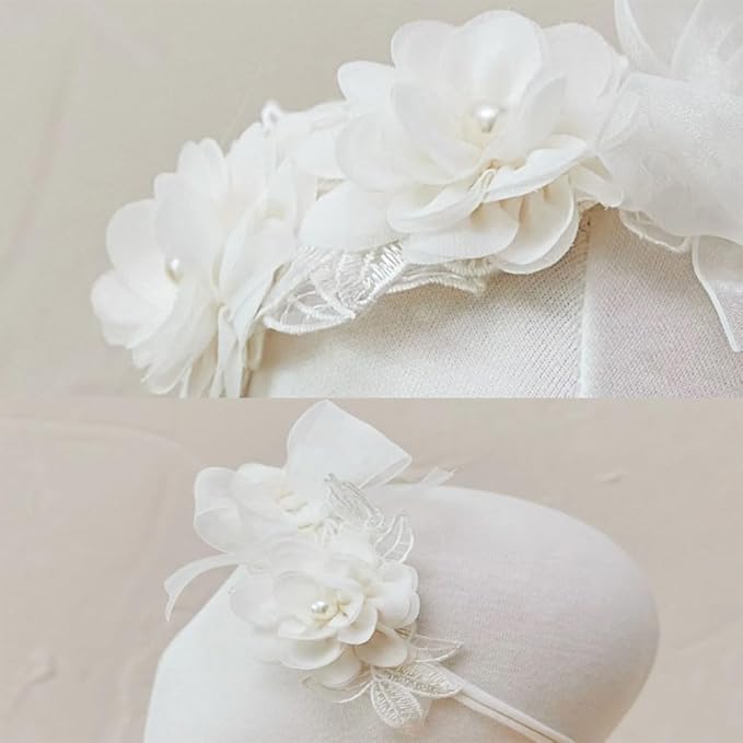 Lace Big Bow Baby Girls Headband Floral Hair Band Toddlers Newborn Infants Christening Baptism Party Hair Accessories for 0-36 Months Elastics Hairband (Style 4)