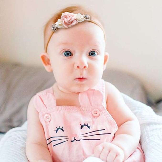 cherrboll 3pcs Baby Girl Flower Headbands, Super Soft & Stretchy Nylon Floral Hairbands for Newborn Toddler