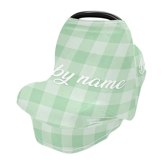 Personalized Baby Car Seat Cover for Babies, Custom Name Baby Car Seats Canopy for Boys Girls, Nursing Breastfeeding Stroller Covers for Infant Newborn, Shower Gift (Green Plaid)