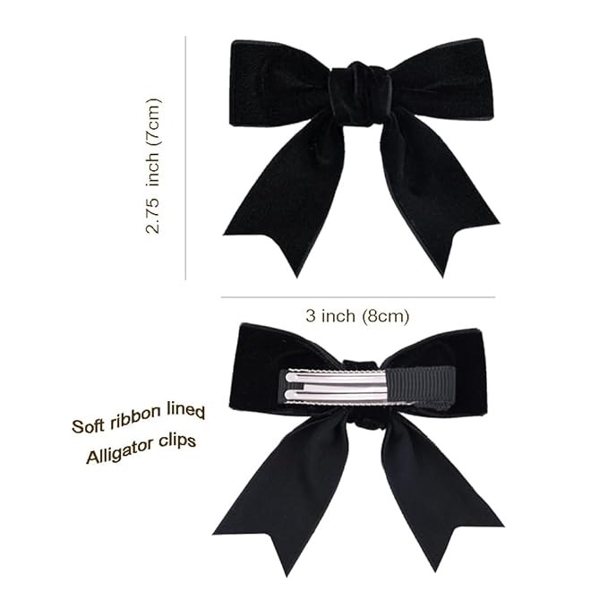 2 Pcs Cute Black Velvet Hair Bow Clips 3" Bowknot Alligator Clip Barrettes Hairpins for Girl Kids Accessories