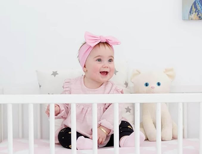 Baby Girl Headbands 0–6 Months – Newborn Infant Soft Cotton Handmade Bow Headband, Stretchy No Mark Baby Hair Accessories (Pink, 0-6 Month)