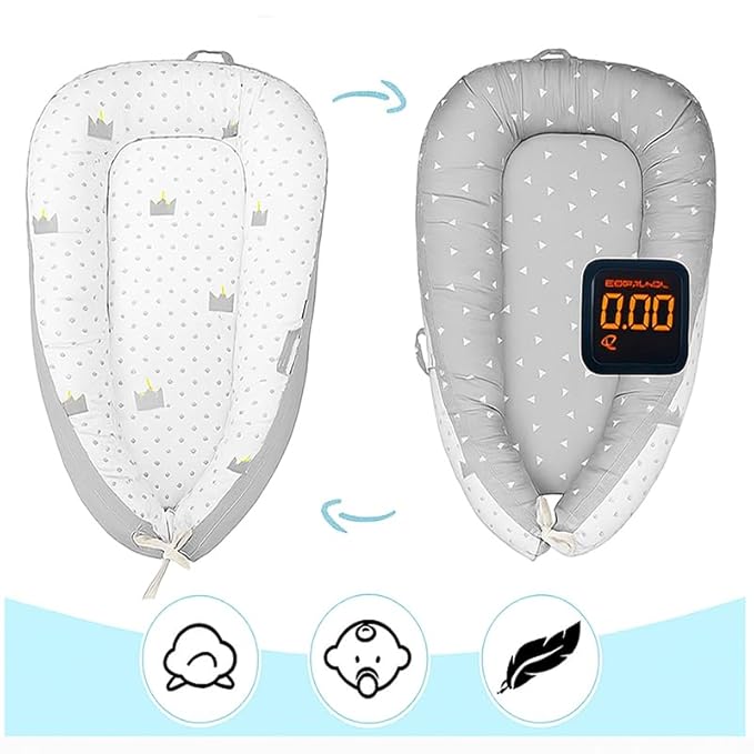 Newborn Baby Lounger with Adjustable Safety Bumper, Hypoallergenic Infant Support & Rest Pillow for Travel, Tummy Time & Co-Zone Comfort, Lightweight2.2 lbs