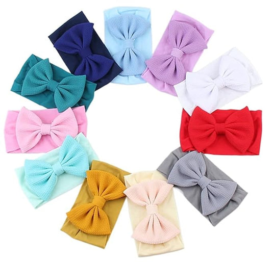 Toptim Headbands Solid Bows for Baby Girls' Comfortable Headwraps for Newborn Infant Toddler Kids 11-Pack
