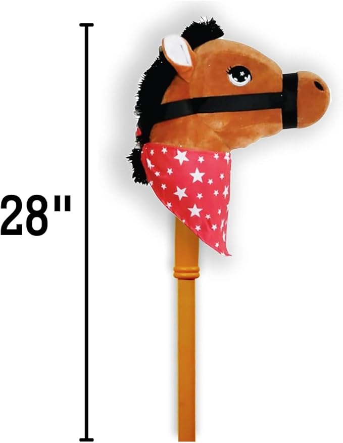 Ponyland: Music Stick Animal - Brown Horse - Music Button, Sturdy Two-Piece Stick W/Colorful Soft Plush Animal Head, Pretend Play Toy, Kids Ages 3+