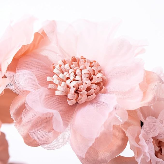 Bethynas Baby Girls Flower Cluster Headband Soft Lace Cloth Floral Head Wear for Wedding Party Cute Flower Hair Band for Toddlers Flower Girls (Pink)