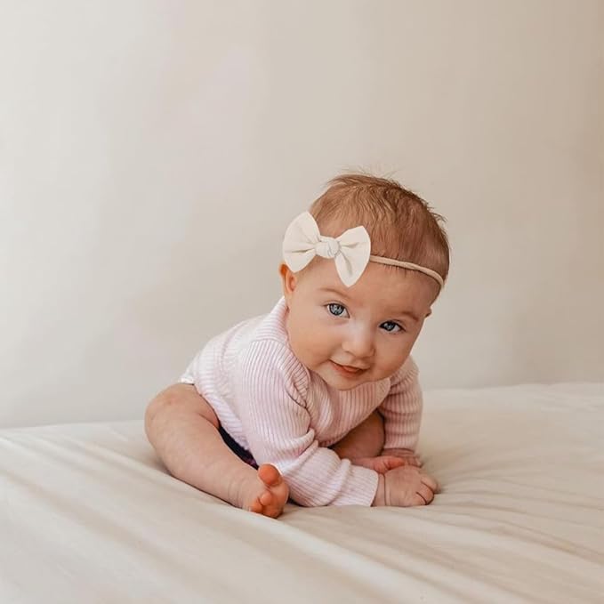 Baby Girl Linen Hair Bow Nylon Headband 12PCS, Soild Color Bow Hair Band, Handmade Head Accessories for Infant Newborn Toddlers Kids