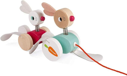 Janod Zigolos Wooden Pull Along Rabbits - Ages 12 Months+ - J08207