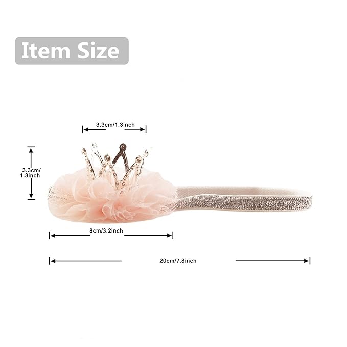Nishine 1.3"x1.3" Mini Baby Girl Tulle Crown Headband Toddler Princess Crown Tiaras Birthday Photography (Silver, Elastic)