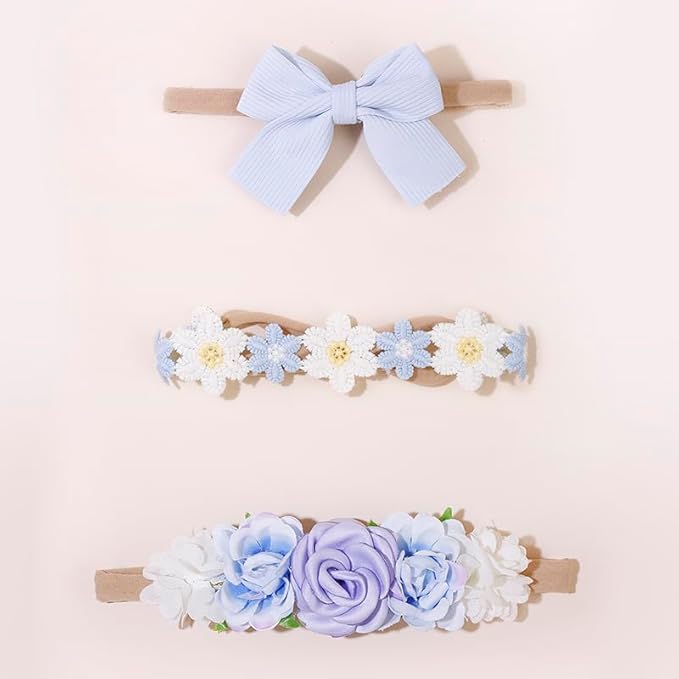 New Model Baby Girl Nylon Headbands Nylon Flower Elastic Hairbands 3pcs Hair Accessories Gift for Newborn Infant Toddlers (BF-XKFD006)