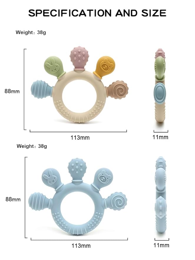 HippoBaby Silicone Teether for Babies 2-Pack – Soft & Easy Grip Teething Toys for Infants & Toddlers – 100% Food Grade Silicone, CPC Certified, BPA-Free Gum Soothers (Palm Teether/Colorful & Pink)