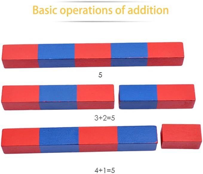 Jerliflyer Numerical Rods, Elite Montessori Small Number Rods,Elite Montessori Wood Red Long Sticks Family Version Math Number Rods,Kid Education