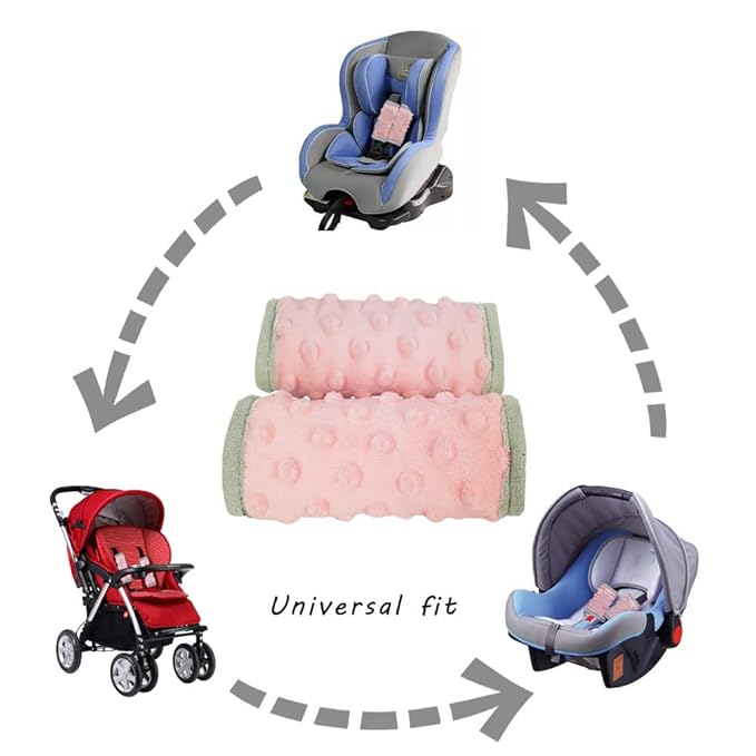 DODO NICI car seat Strap Cover for Baby, seat Belt Cover Cushion, Belt Pads fit Baby Carrier/Pushchair/Stroller, Cozy Peace Dotted Minky, Solid Pink