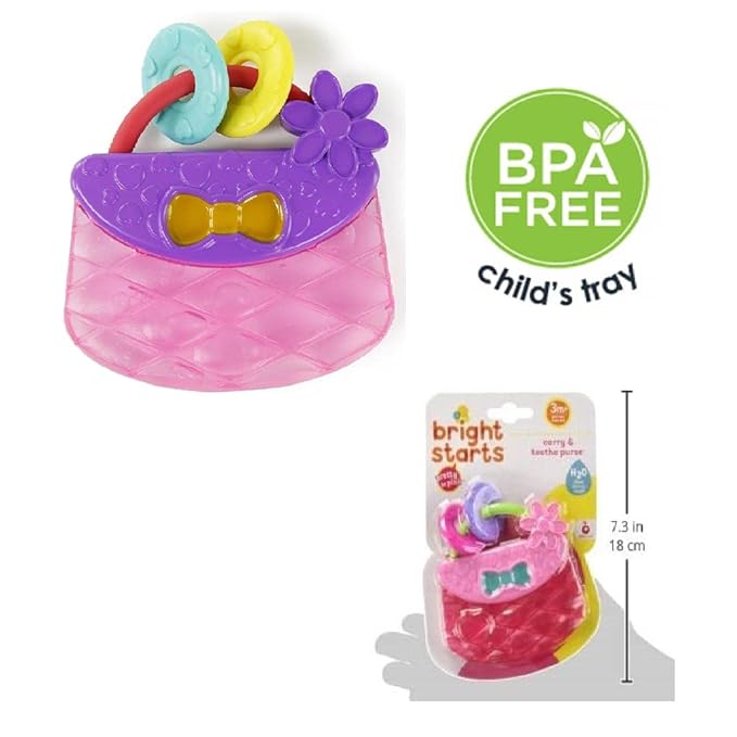Bright Starts Carry & Teethe Purse Chillable Teether Toy, Ages 3 Months +, Pretty in Pink