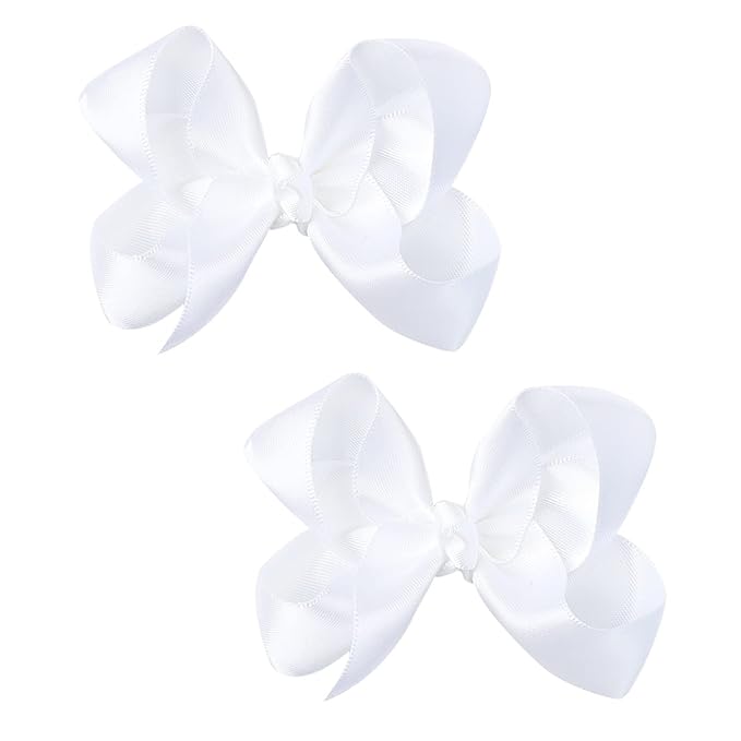 3 Inch Satin Bow for Little Girls - 2 Pcs (White)