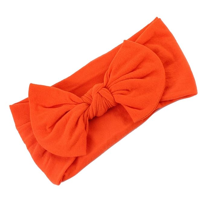 AKOAK 1 Pack Solid Color Skin-friendly Baby Headband Elastic Soft Nylon Headband Cute Baby Bow Headband (Orange)