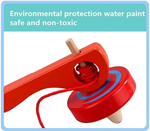 FQStech Wooden Spinning Top Gyroscope peg-top with Handle and Pull String Wire,can Last Long time, Color Random