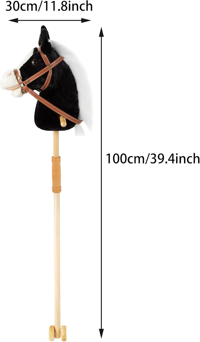 MUOVE 36'' Plush Horse Riding Stick , Handsewn Head, Sturdy Wood Stick, Plus Neighing & Clip-Clop Sounds