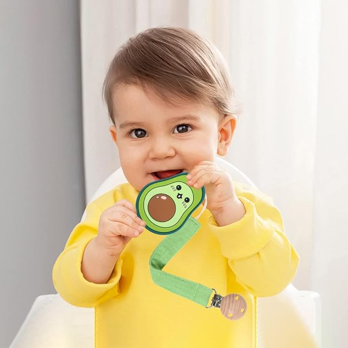 Baby Food Grade Silicone Teether Toy with Pacifier Clip Holder,Teething Pain Relief Toys Gift Set for 3 Months+ Boys and Girls,Freezer Safe,BPA Free (Avocado)