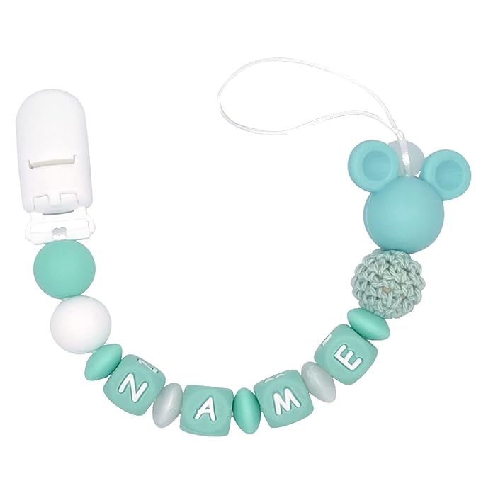 Personalized Pacifier Clip with Name Customizable Mouse (Green)