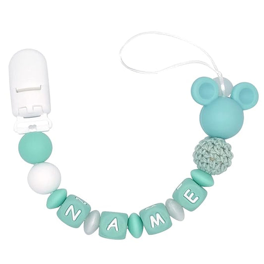 Personalized Pacifier Clip with Name Customizable Mouse (Green)