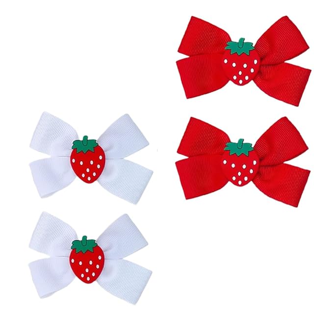 Strawberry Snap Clips Baby Girls Fruit Hair Bow Clips Strawberry Hair Ring Tie BBW24 (Set-J)