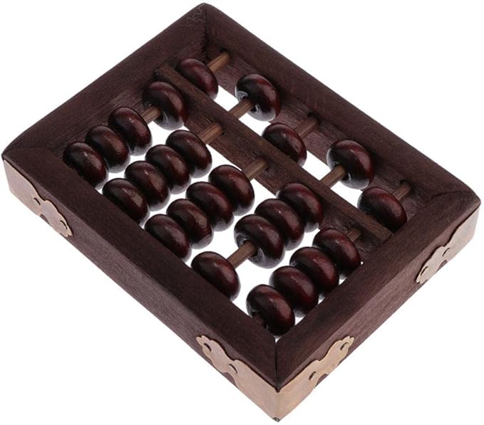 5 Column Chinese Wooden Bead Arithmetic Abacus with Box for