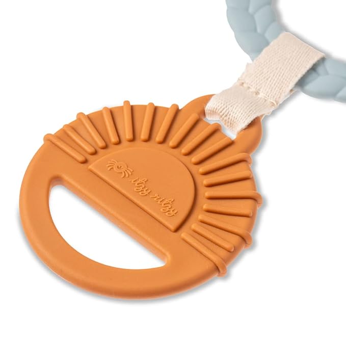 Itzy Ritzy Teething Activity Toy - Bitzy Busy Ring Infant Teething Toy Features Braided Ring & Dangling Toys, Includes Teether, Textured Ribbons, Crinkle Sound & Jingle Bell - 0 Months & Up (Rainbow)