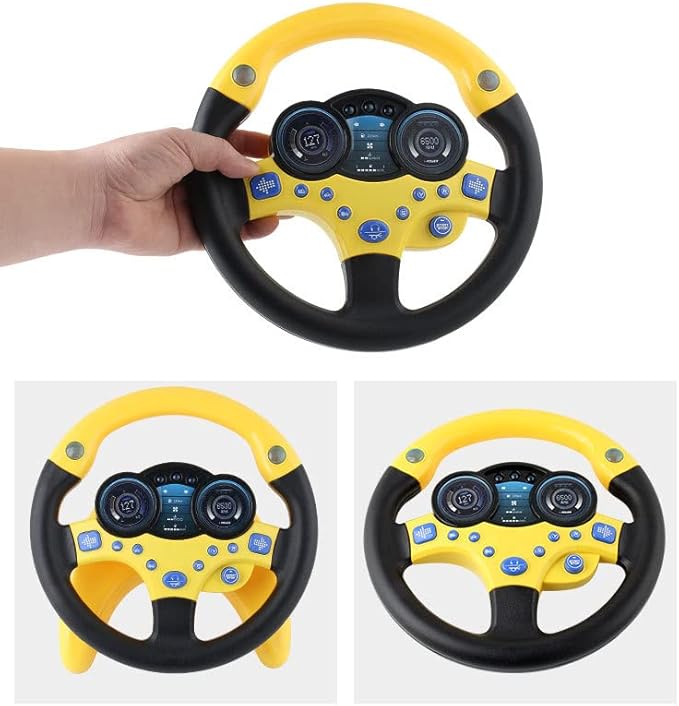 Simulated Driving Controller Portable Simulated Steering Wheel Copilot Toy Children's Small Steering Toy Gift Funny Interactive Driving Wheel with Music. (Yellow)