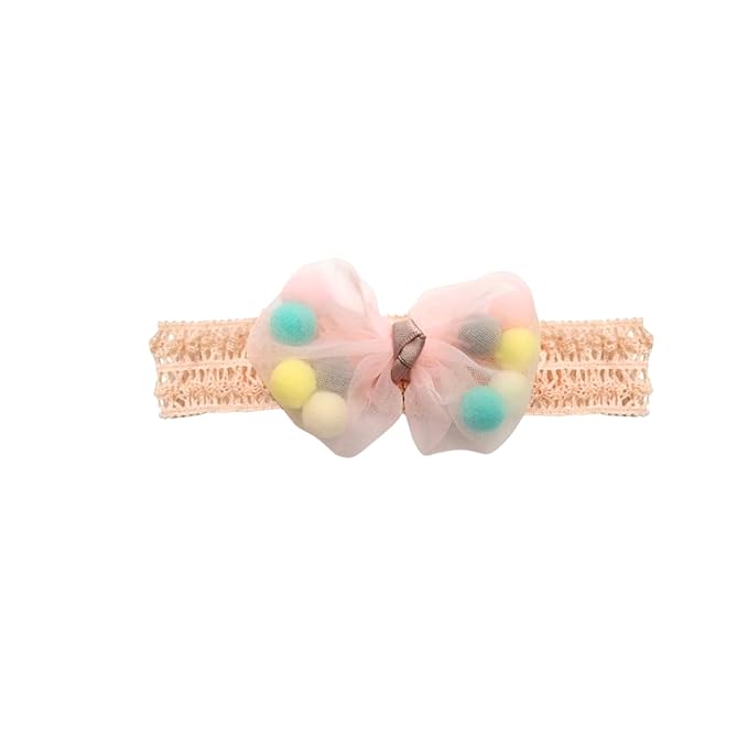 Baby Girls Hairbands Bow Lace Headband Handmade Soft Stretchy Pink Bowknot Hairbands Newborn Hairband with Bows Elastic Hair Bands for Kids Infant(Pink Ball Bow