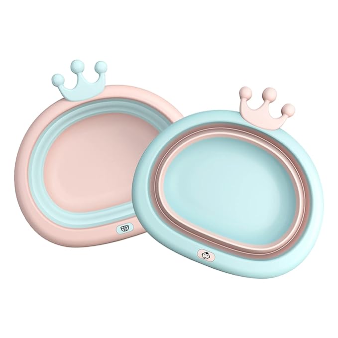 Collapsible Wash Basin for Baby, Multipurpose Portable Baby Wash Basin Washing Up Basin for Home, Kitchen, Outdoor Travelling (Pink+Blue)