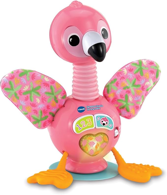 VTech -Baby Flamenco Laughing High Chair and Sleep, Toy for Babies from 6 Months, Interactive Buttons and Suction Base, ESP Version