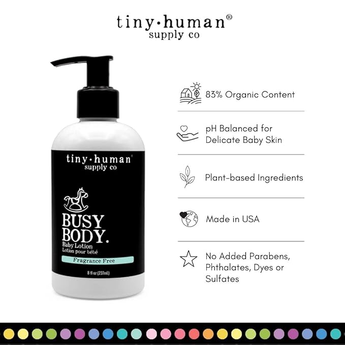 Tiny Human Supply Co Busy Body Baby Lotion 8oz, 1 Pack, Tropical Apple, Natural Ingredients, No Added Dyes, Parabens or Phthalates