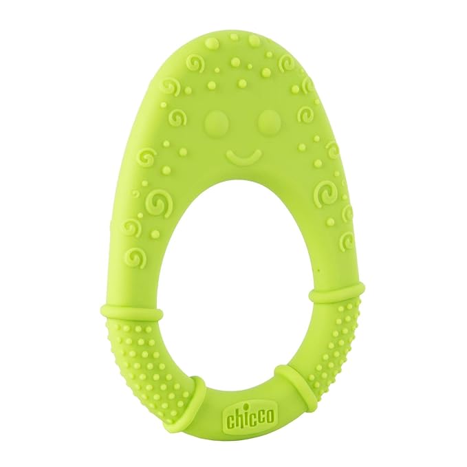 Chicco Teether Soft Avocado, for Babies from 2m +, 100% Silicone, Massage Sore Gums, Easy to Grasp