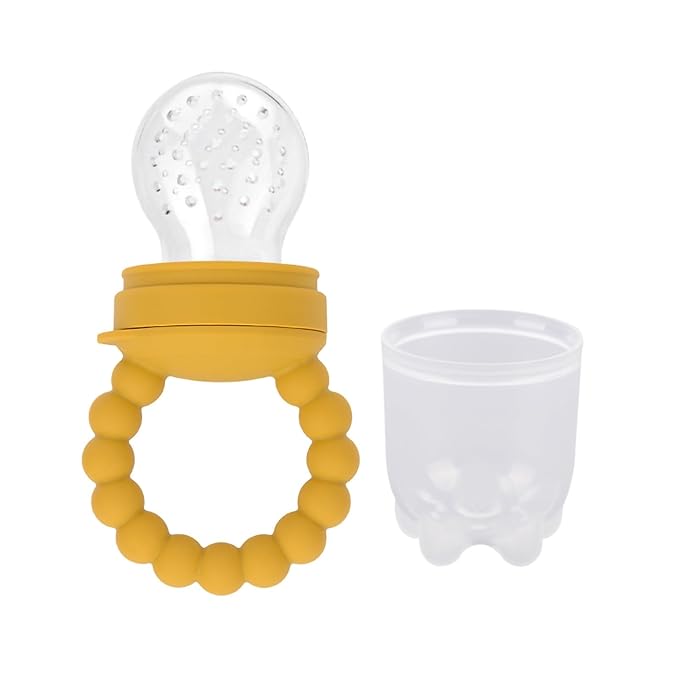 Fruit Pacifier Feeder Baby Fruit Food Feeder Pacifier Silicone Fruit Feeder Baby Fruit Feeder Pacifiers Teething Relief Toys for Baby Kids Children(Dark Yellow
