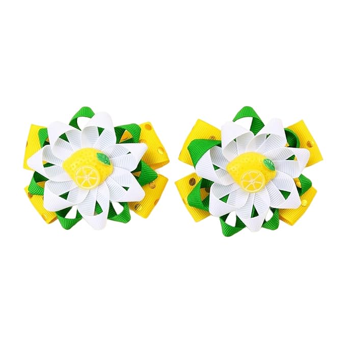 Lemon Bow Clips Baby Girls Fruits Bowknot Pin Kids Girls Yellow Lemon Hair Bow Clips BBG97 (Set-C)