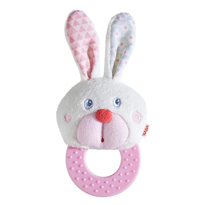 HABA Spring Teething Toys Bundle Includes: Easter Gifts for Babies Bunny Teether and St Patrick's Day Gifts Shamrock Silicone Baby Teething Toy, Infant Easter Basket Stuffers and Sensory Play