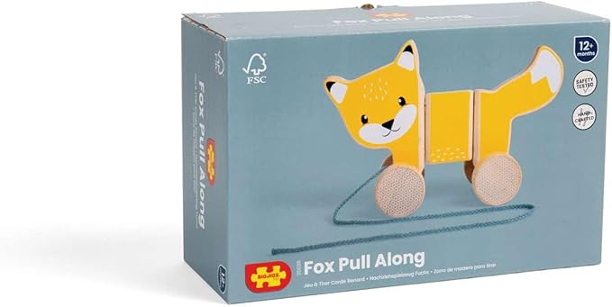 Bigjigs Toys FSC® Certified Fox Pull Along Toy - Eco-Friendly Wooden Fox with Grey Pull Cord, Quality Pull Along Toys for 1 Year Olds, Wooden Baby Toys with Non-Toxic Paints & Lacquers