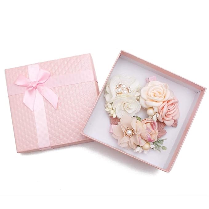 Flower Hair Clips Set for Baby Girl Lightweight Floral Hair Bow Accessories with Boutique Fully Lined Alligator Clip for Toddler Teens Gifts (AB)