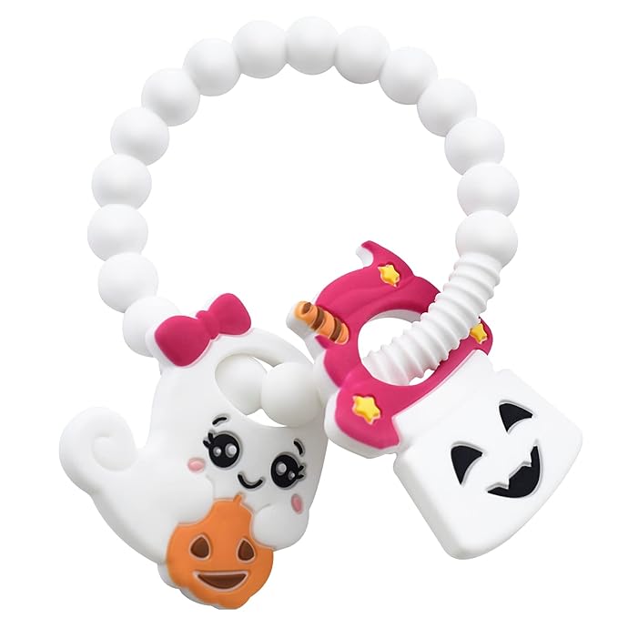 BIGSPINACH Ghost Teether and Cute Ghouls Ring Teether Halloween Activities for Toddlers, Preschoolers & Older Kids