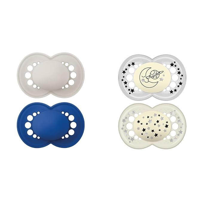 MAM Original Matte Baby Pacifier 2 Count, Night Pacifiers 2 Count - Silicone Nipple, Self Sterilizing Case, Unisex 6-16+ Months (Pack of 1)