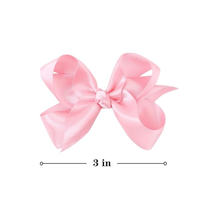 3 Inch Satin Bow for Little Girls - 2 Pcs (Pink)