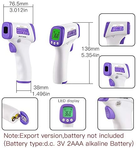 MOES Forehead Thermometer,Non-Contact Infrared Forehead °F/°C Digital Thermometer Fever Alarm and Memory Function for Anyone with Accurate LCD Display （Battery not Include）